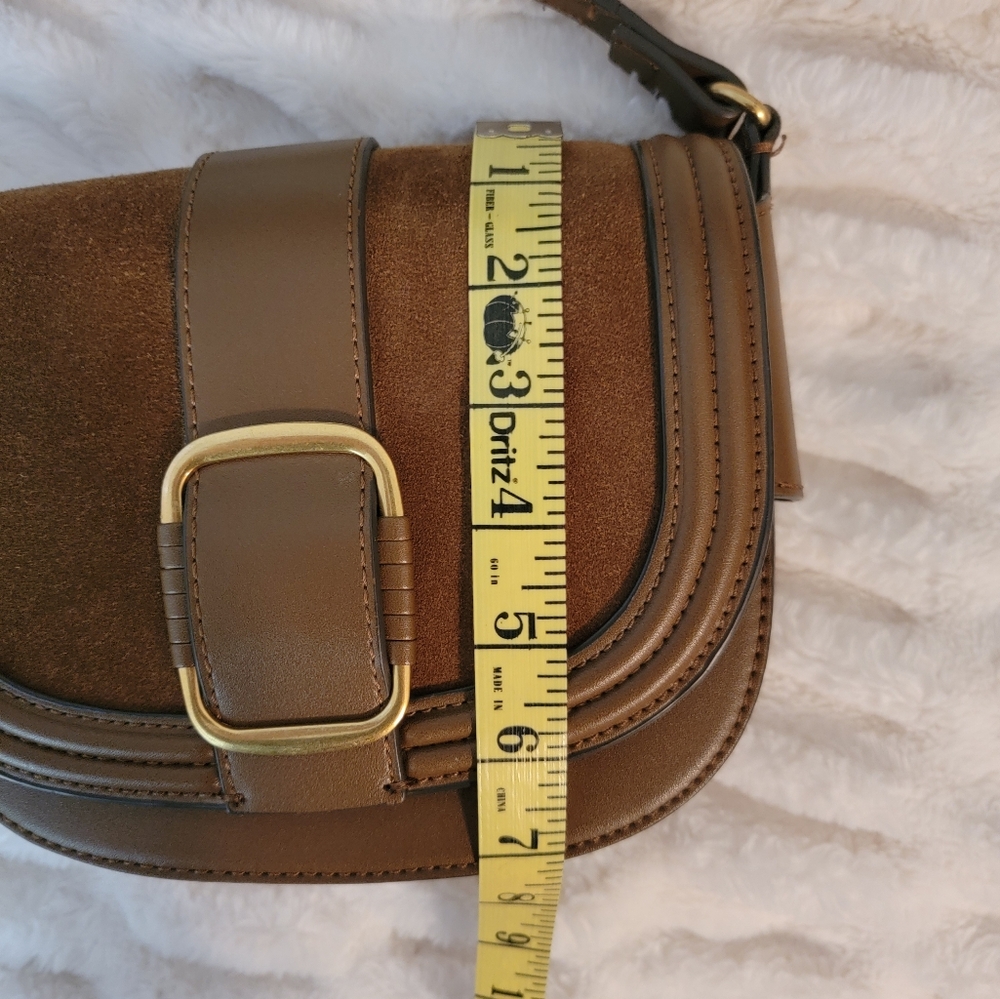 Mango MNG Brown Suede & Leather Crossbody Bag with Gold Buckle - Picture 5 of 10